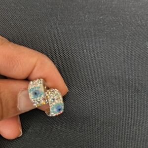 Silver-Tone Blue Crystal Floral Huggie Earrings